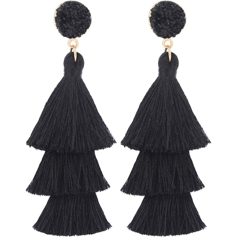 Tassel Earrings Layered Tiered Linear Drop Fashion Trending Earrings
